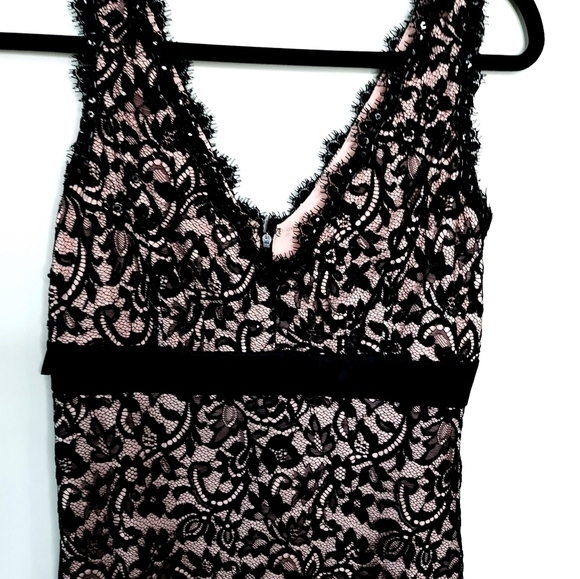 Tadashi black lace over pink silk v neck A line high waist dress size 6 - Picture 6 of 6